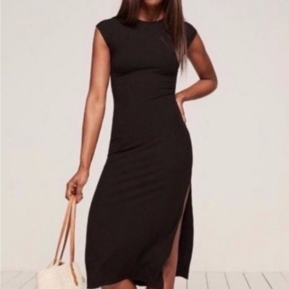 Reformation Black Midi Dress with Side Slit